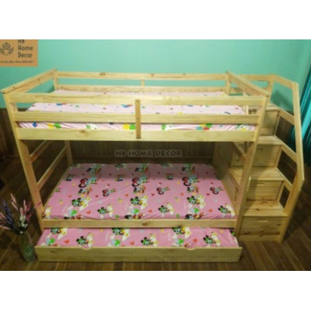 165 Naturall : Giường 3 Tầng Cầu Thang Liên Hợp - 1m